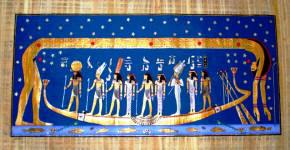 Papyrus Art Celestial goddess Nut over a solar boat