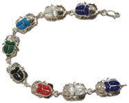 Scarab Bracelet in 925 Sterling Silver with Inlaid Stones