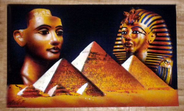 Nefertiti, King Tut, Pyramids, papyrus art