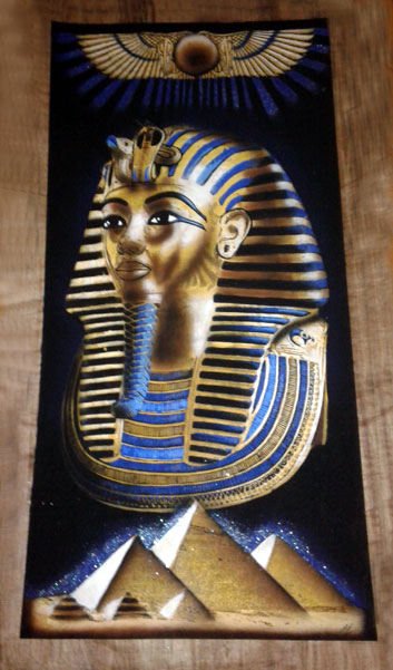 Tut Rising over the Pyramids, Crowned by the Solar Disc Papyrus