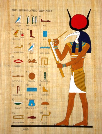 Egyptian Papyrus Painting -  Hieroglyphic Alphabet