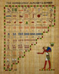 Papyrus hieroglyphic alphabet and numbers with Thoth