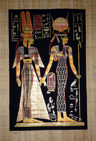 papyrus painting Isis and Nefertari in the after life