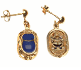 scarab earrings with blue lapis in 18k gold