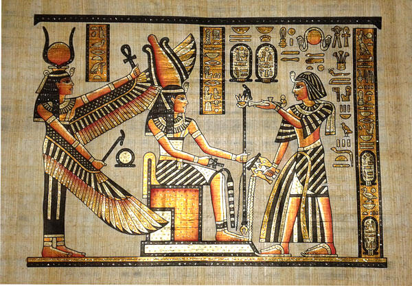 Papyrus art Isis welcomes Ramses to the afterlife