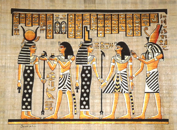 Egyptian Papyrus Painting: Ramses in the Afterlife with Isis and Horus