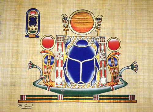 Papyrus Painting - Sacred Scarab: Ancient Egyptian Symbols of Rebirth 