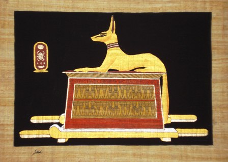 Papyrus Painting:  Golden Anubis Black Background