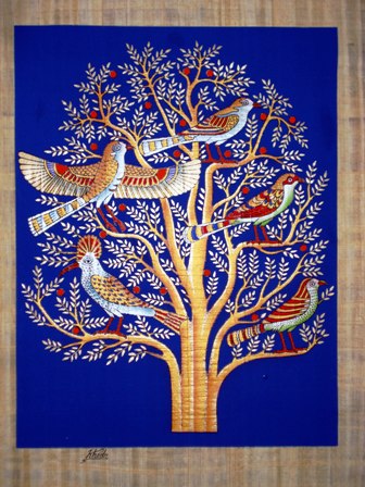 Egyptian Papyrus Painting -  Tree of Life Blue Background