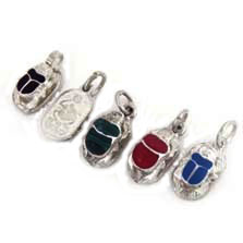 Silver Scarab pendant with inlaid stones, includes a free chain
