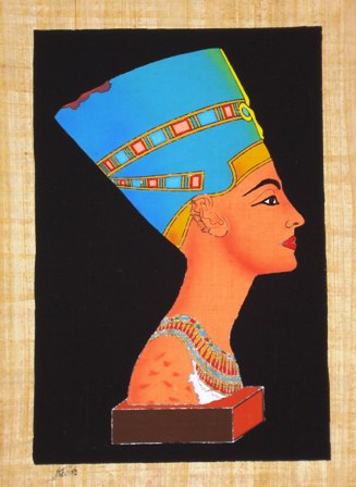 Papyrus Painting - Queen Nefertiti with Black Background