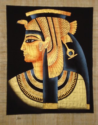Papyrus Painting -  Cleopatra Dramatic Black Background