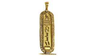 18k gold filigree cartouche with 18k gold symbols