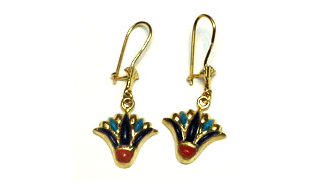 Stone inlaid lotus earrings, 18k gold or 900 silver