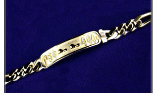 Sterling Silver Cartouche bracelet with 18k gold symbols