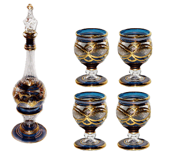 blown glass decanter set with stemware