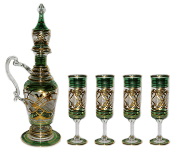 blown glass decanter set with stemware