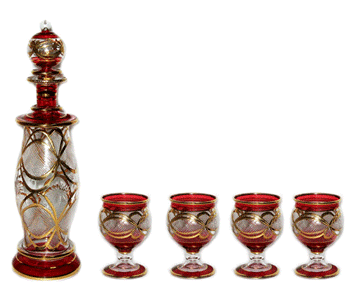 blown glass decanter set with stemware