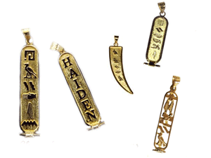 Personalized cartouches in 18k gold and sterling silver