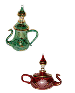 Blown glass perfume bottles teapots