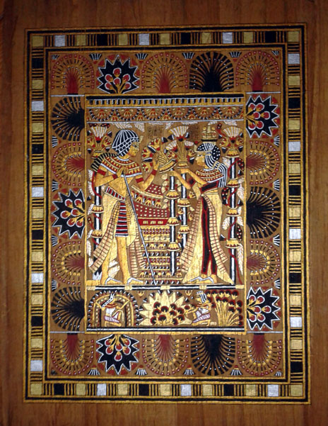 Papyrus Painting: Golden Marriage Card of King Tut and His Wife on dark ...