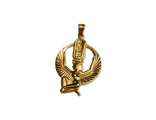 isis holding a cartouche pendant 18k gold