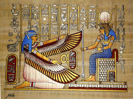 Papyrus painting, Ma'at and Isis