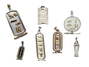 Personalized cartouches in sterling and 900 silver