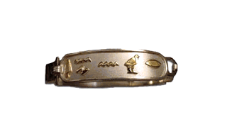 Personalized jewelry: sterling silver cartouche bangle with 18k gold symbols