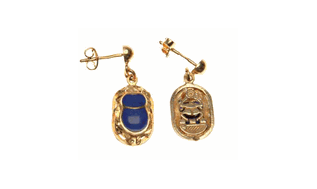 18k gold scarab earrings with inlaid stone