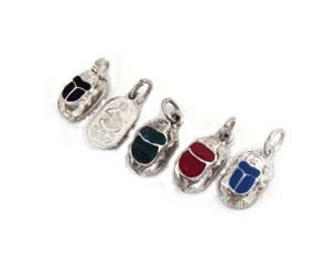 silver scarab pendants with inlaid stones